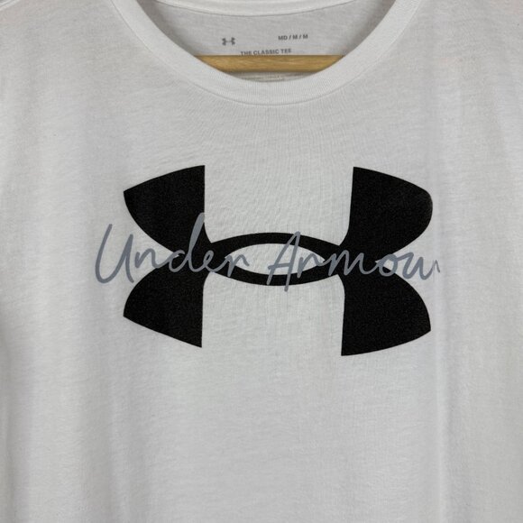 Under Armour Womens White Classic Tee Shirt Size M Cotton Blend - Picture 3 of 9